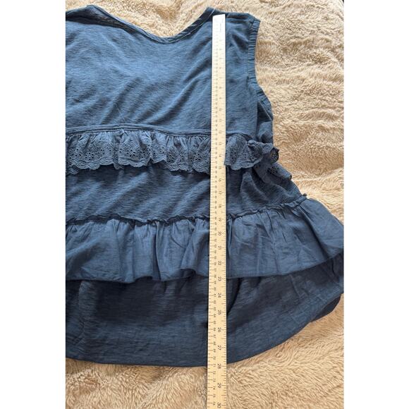 Free People Sleeveless Navy Ruffle Top Flowy NWT Boho Tank Blouse Small $128 - Picture 11 of 11
